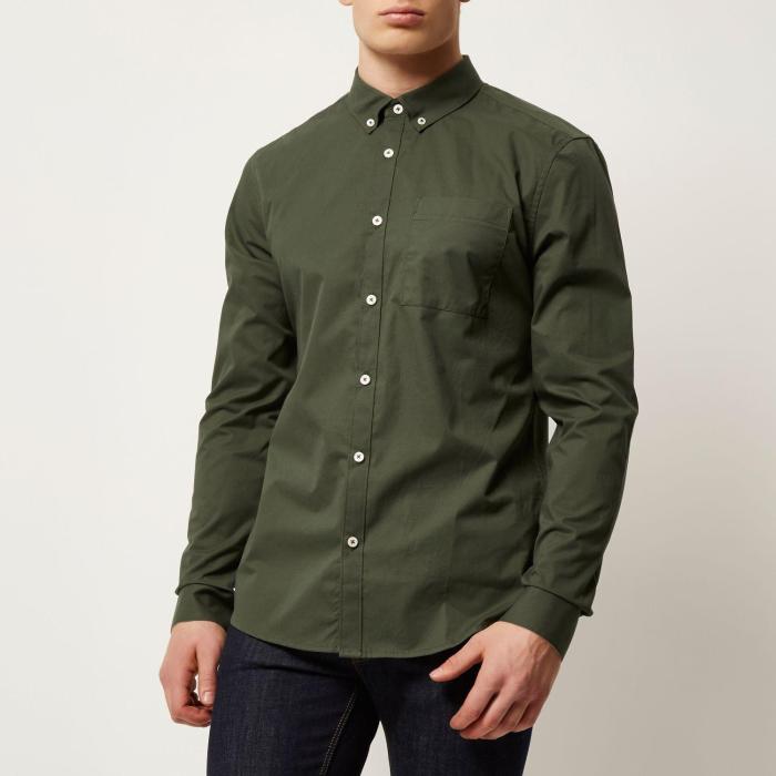 Olive green dress shirt men